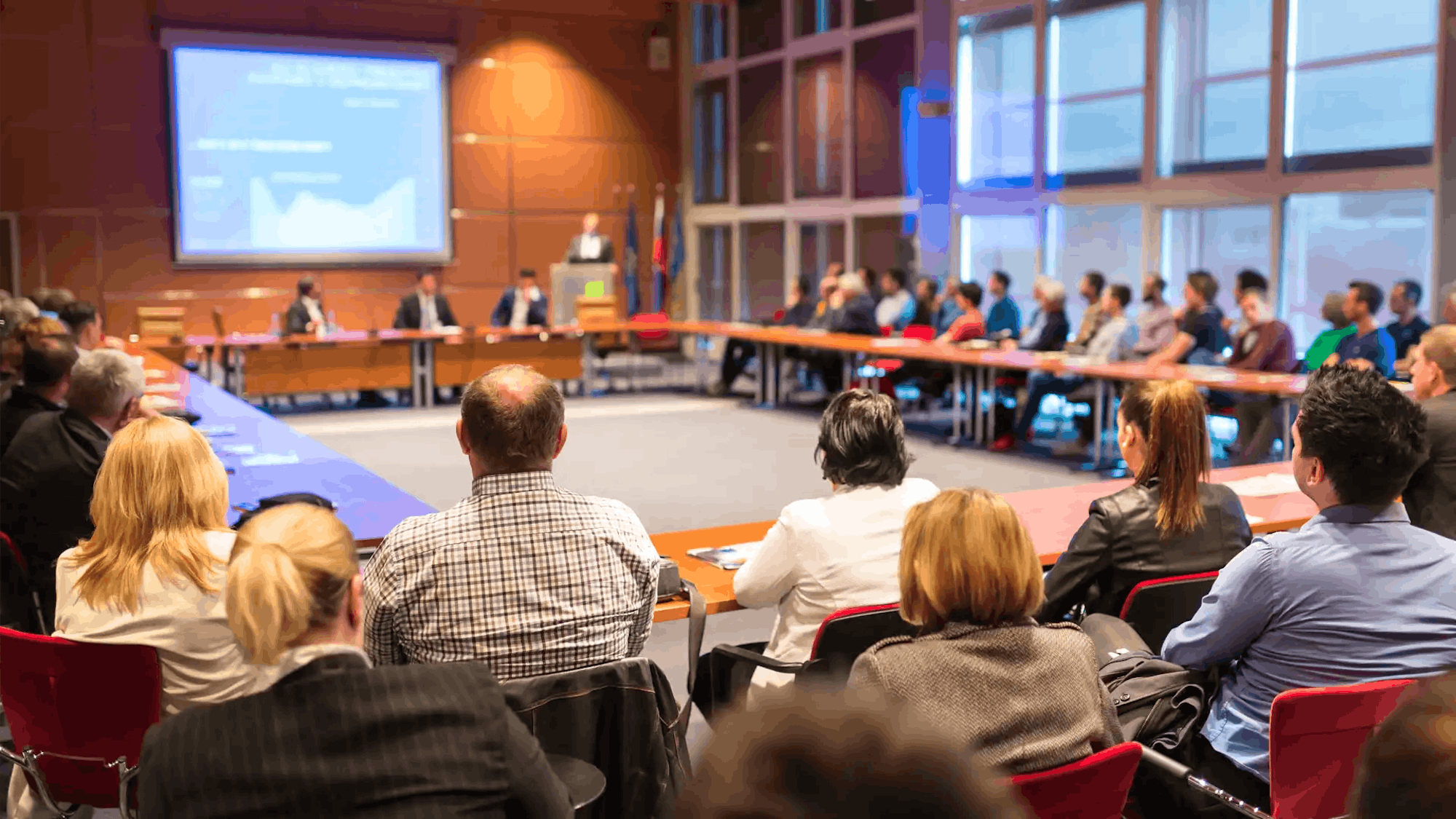 Business meeting in hall