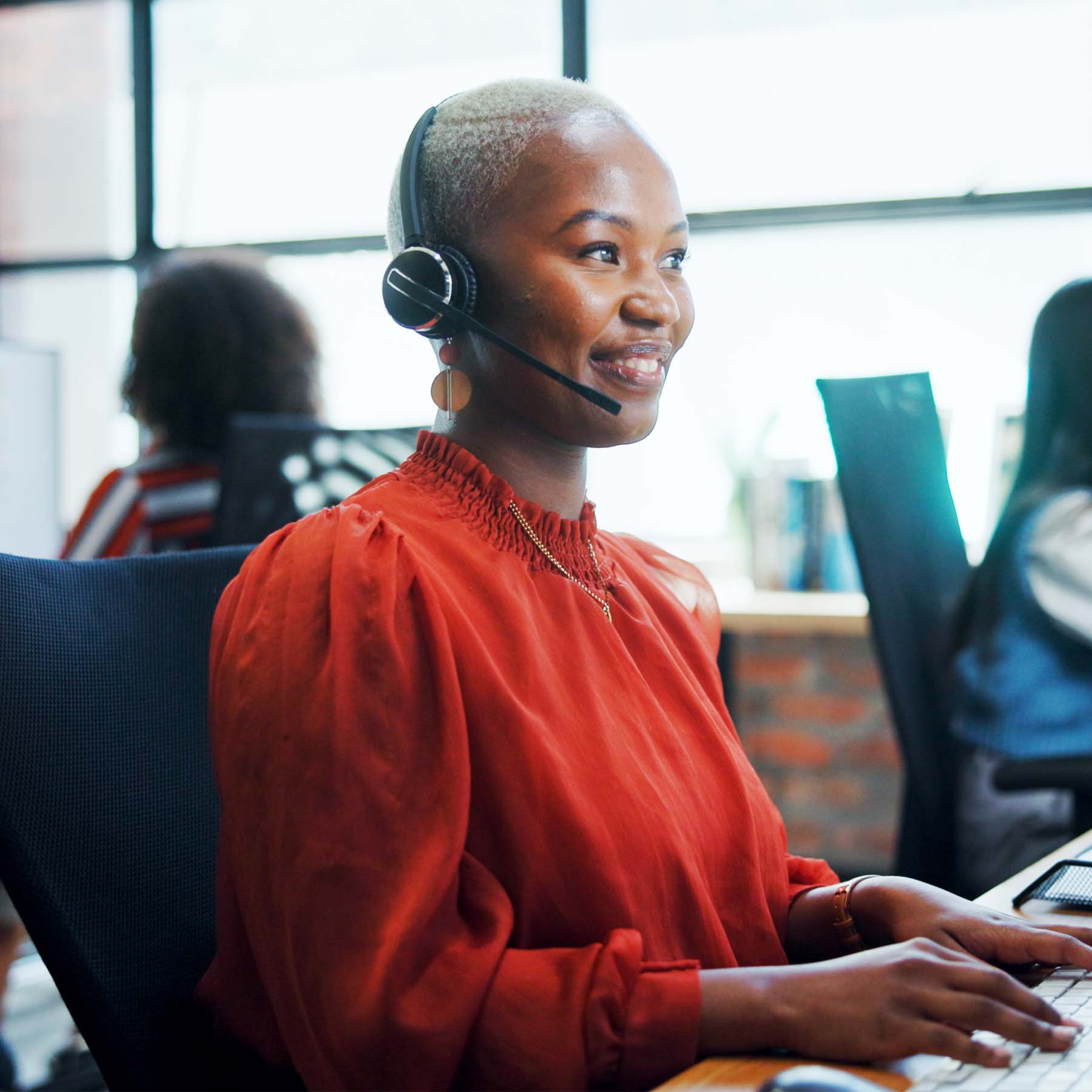 Customer service woman smiling