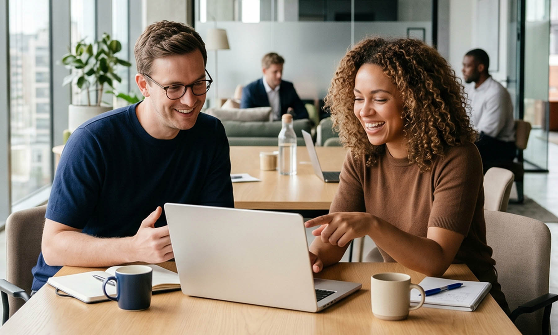 Coworkers in meeting laughing