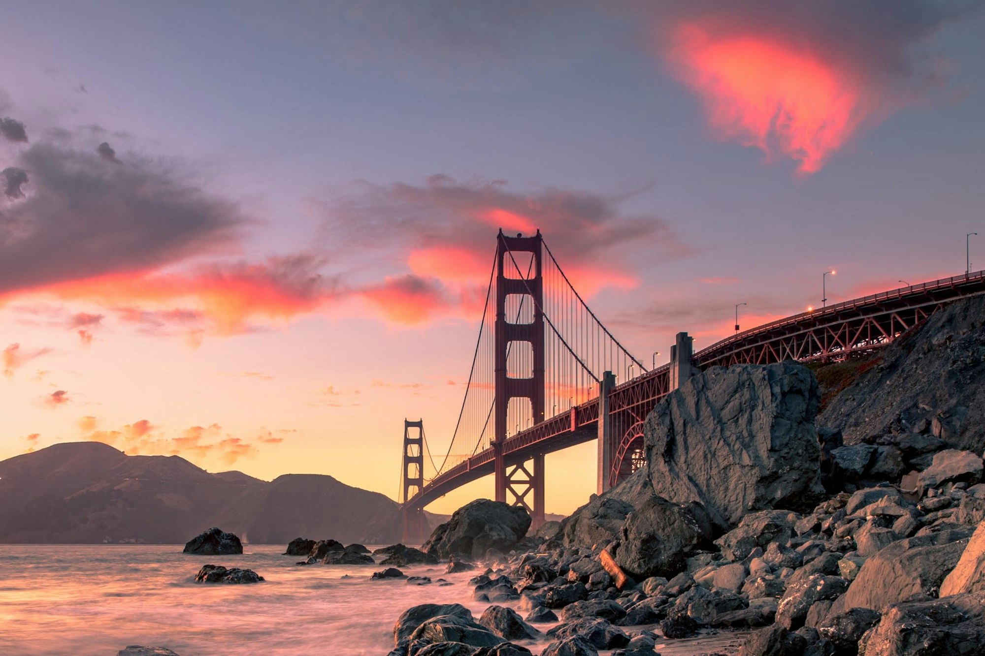Nice scenery picture with sunset in background over a bridge