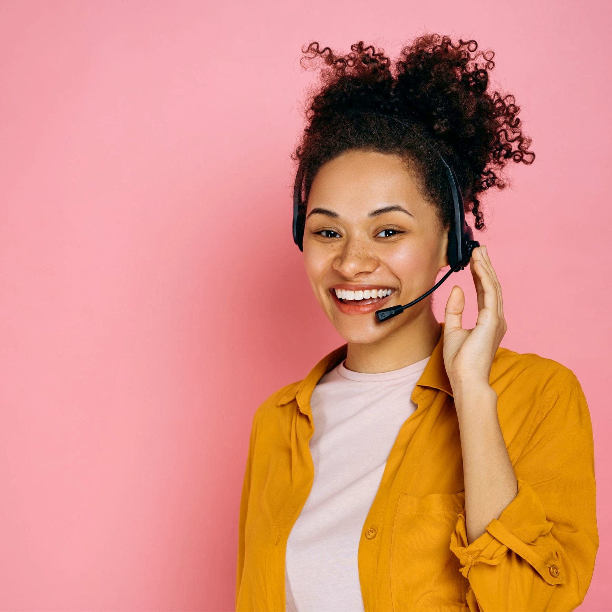 Woman smiling with headset