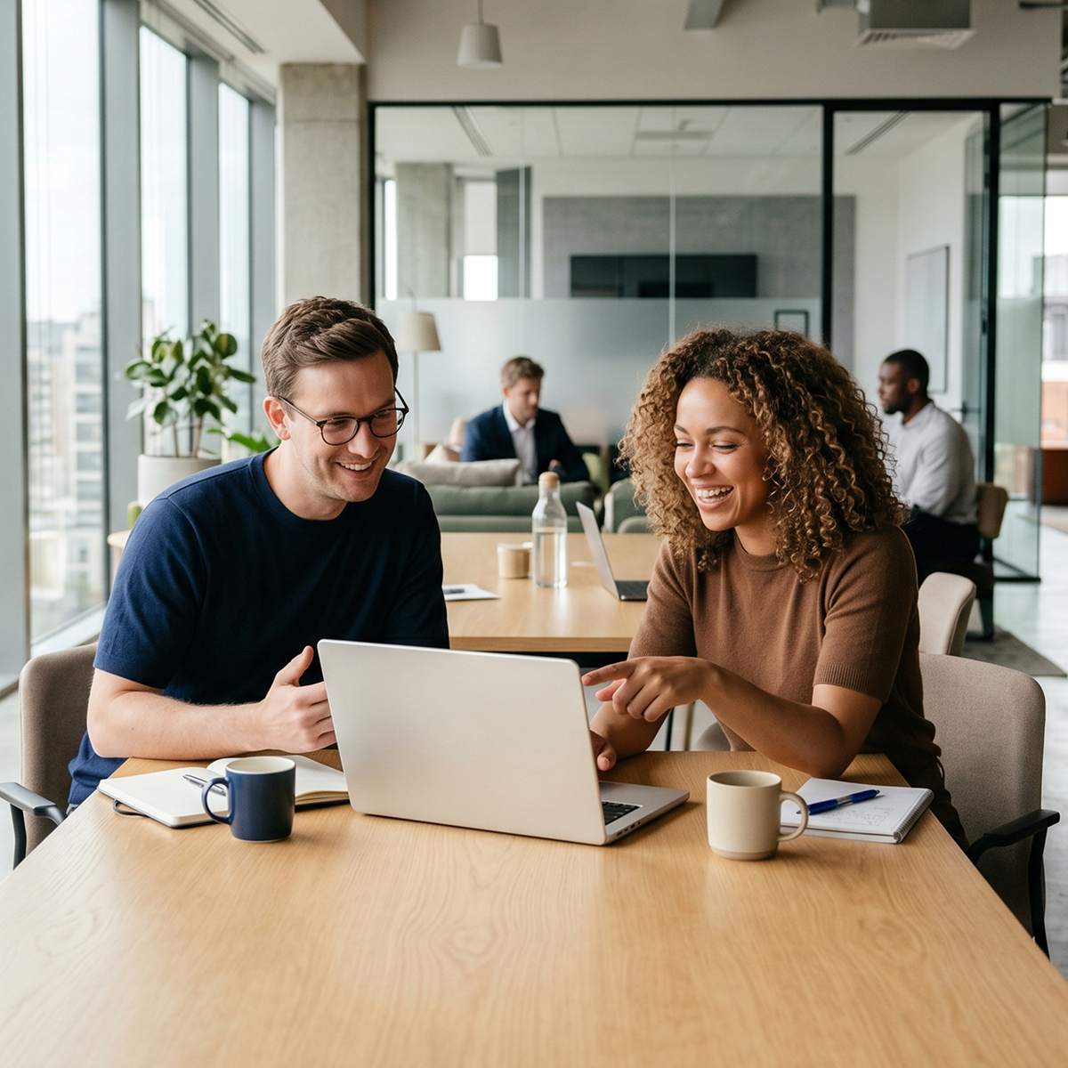 Coworkers in meeting laughing